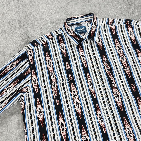 Wrangler Western Shirt Mens XL Black Aztec Stripe Pearl Snap Long Sleeve Cotton - Picture 6 of 14